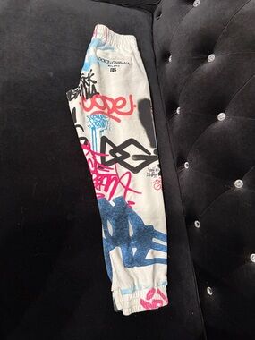 Dolce & Gabbana White Multi‑Color Graffiti Joggers